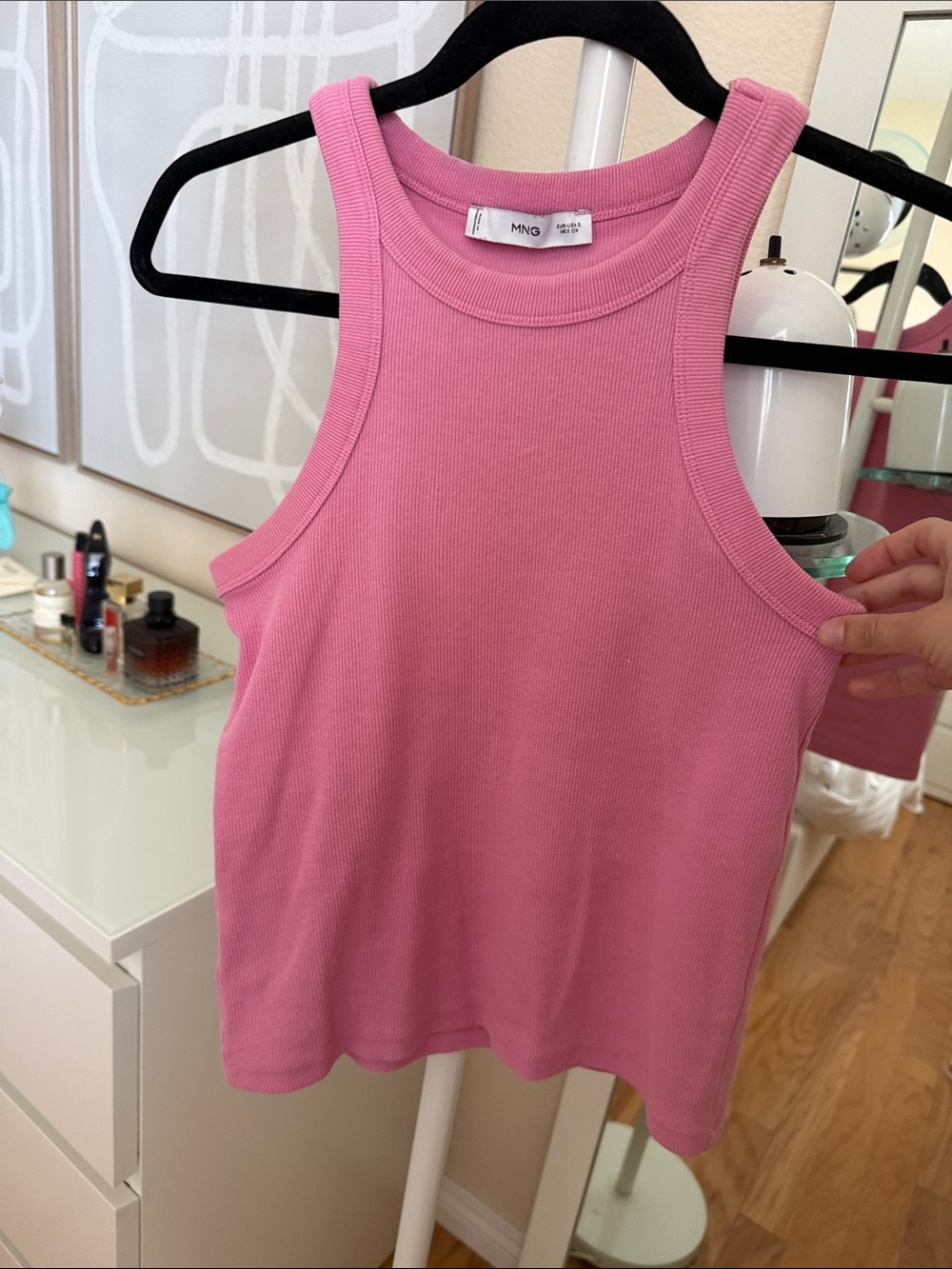 Mango Hot Pink Ribbed High Neck Tank